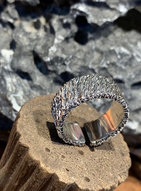 纯银S925陨石纹做旧款定制款活口可调节戒指男女同款