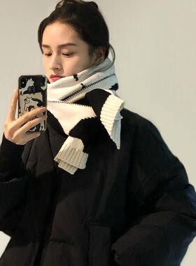 比男朋友更温暖~撞色围巾女秋冬季披肩两用韩版百搭学生保暖围脖