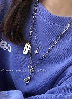 双层叠戴兔子配饰长款女吊坠项链