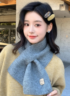 新年红交叉针织围巾女保暖百搭