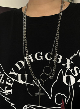 韩国圆圈街头风多层十字架吊坠