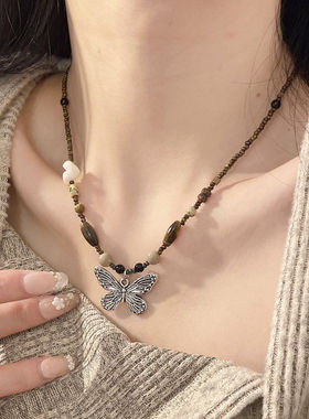 圆珠链女复古复古串蝴蝶项