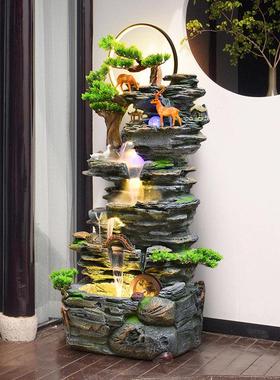大型落地假山流水喷泉客厅办公室风水轮生财装饰高山循环水景摆件