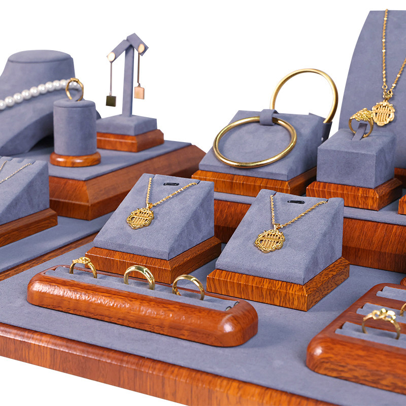 新款木纹柜台展示道具黄金k金收纳 jinsky首饰展示架
