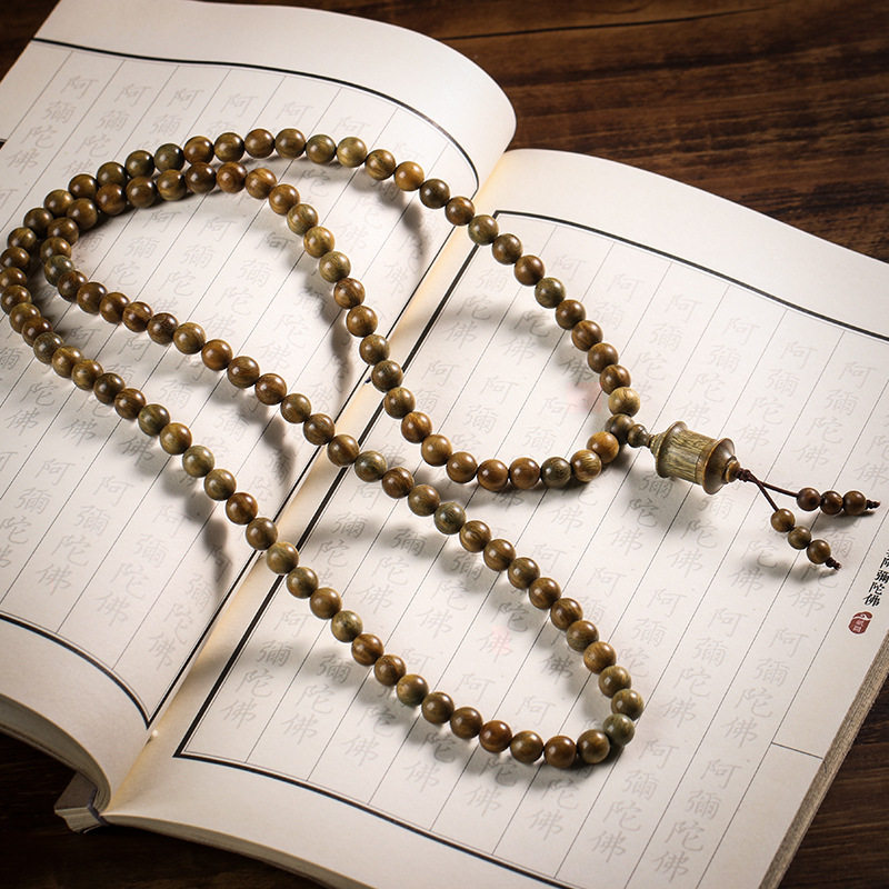 绿檀木手串转经轮楞严咒108颗檀香木佛珠手链男女毛衣项链可刻字