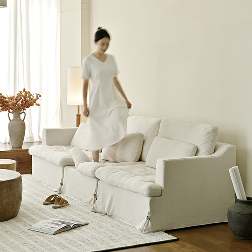 UCK又壳 | 日式侘寂风布艺沙发三人位可拆洗棉麻简约直排客厅慵懒 - 图2