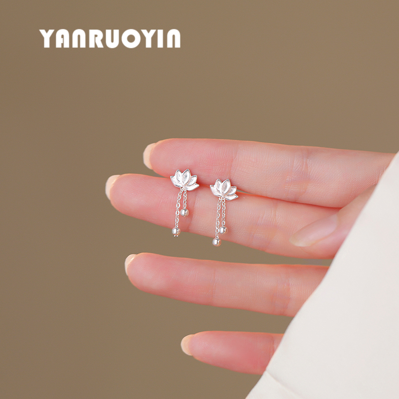 999足银耳钉女纯银莲花流苏精致甜美花朵可爱通勤百搭荷花养耳洞,淘宝优惠券,粉丝福利购,淘宝优惠卷