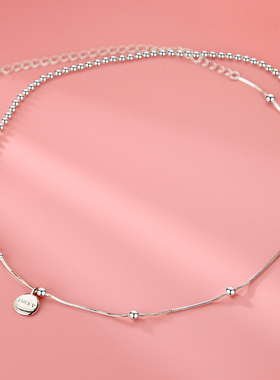 S925银蛇骨链女lucky圆牌颈项链