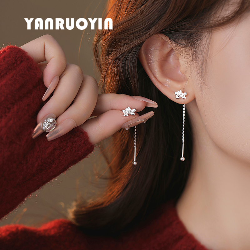 925银耳线女甜美莲花螺丝帽防丢森系简约荷花高级感花朵灵动耳坠,淘宝优惠券,粉丝福利购,淘宝优惠卷