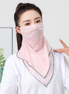 防晒面纱遮全脸三角丝巾挂耳围脖女户外骑车夏季薄款面罩护颈脖子