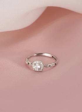 方钻戒指ins高级轻奢高颜值仿真钻一克拉求婚戒开口可调节送女友