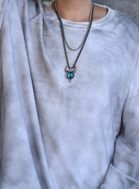 嘻哈风潮男项链牛角恶魔之眼牛头男士挂链个性钛钢吊坠朋克长款潮