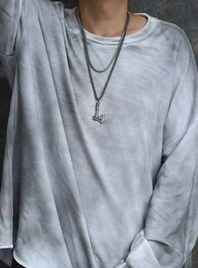 美式新款维京斧头图腾罗马男士项链欧美个性挂链吊坠钛钢朋克嘻哈