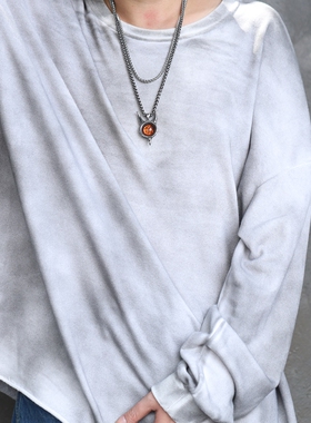 潮牌ins裂地鬼之眼山羊头男士项链钛钢吊坠复古高街朋克嘻哈挂链