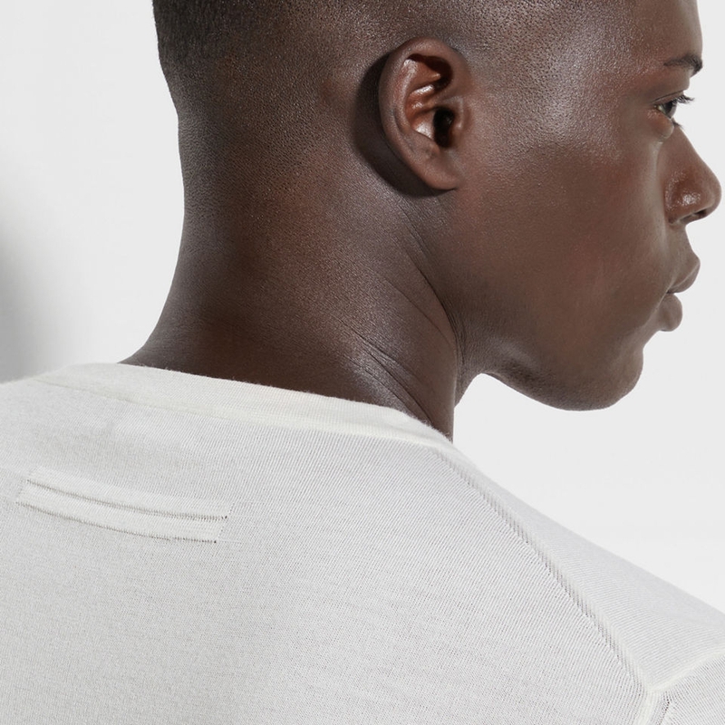 【12期免息】ZEGNA杰尼亚男装混白色 Cashseta 针织圆领毛衣 - 图2