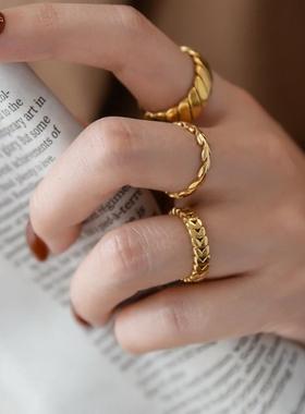 欧美风钛钢金色爱心可叠戴戒指