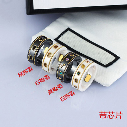 古加小蜜蜂星球陶瓷戒指潮流个性情侣黑白陶对戒18K玫瑰金指环男 - 图0