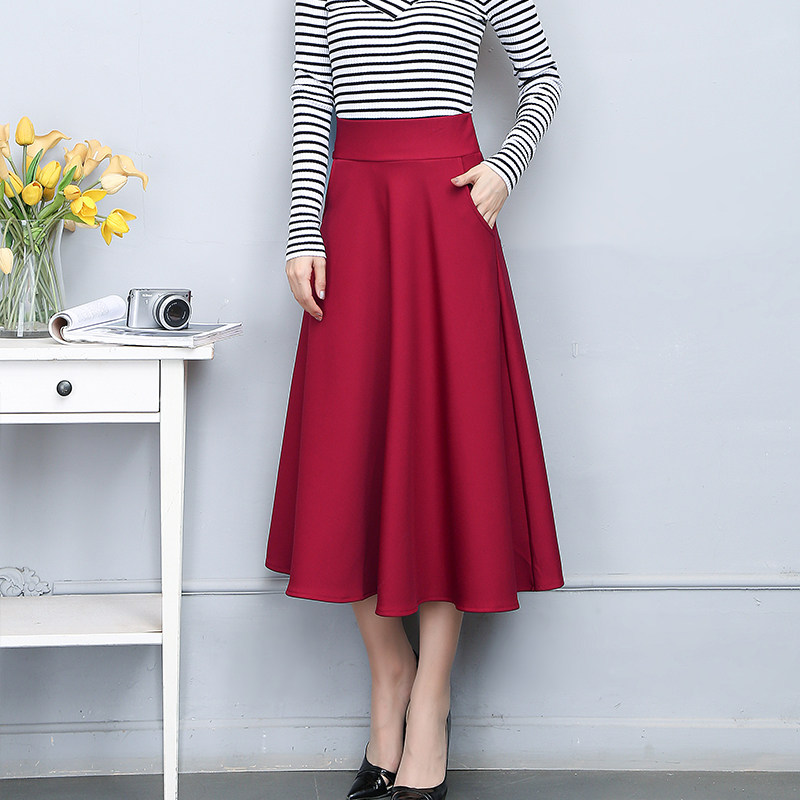 黑色春秋新款a字裙高腰百搭半身裙 库朵玛半身裙