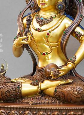 尼泊尔工艺紫铜鎏24k真金金刚萨埵佛像纯铜手工錾刻装饰供奉摆件