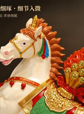 藏式天珠彩绘创意树脂马宝摆件祥云摩尼宝造型七彩宝马装饰工艺品