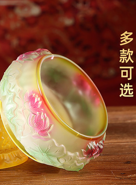 琉璃浮雕莲花香炉家用室内供奉炉