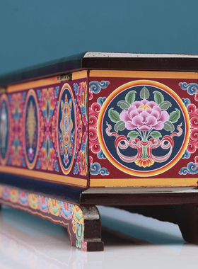 藏式八吉祥彩绘实木卧香炉摆件