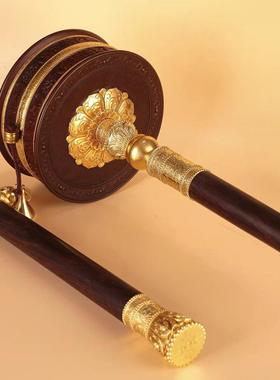 亚青si大号黄铜转简手摇转金轮檀木手柄手持转轮转桶摆件长约65cm