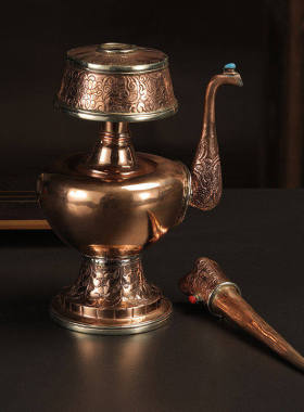 尼泊尔红铜文巴壶格桑花灌顶法器铜文巴瓶净水壶文巴壶无嘴贲巴壶