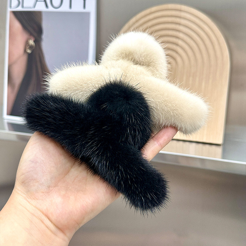 韩国可爱毛绒发夹水貂毛发抓气质网红毛毛抓夹后脑勺夹子鲨鱼夹女,淘宝优惠券,粉丝福利购,淘宝优惠卷