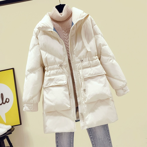 Длинный пуховик с пухом, приталенный корсет, куртка, средней длины, подходит для подростков, коллекция 2021, в корейском стиле, увеличенная толщина