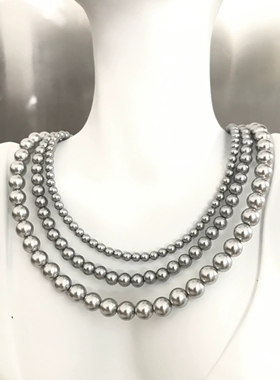 真多麻仿贝壳珍珠项链正圆强光铂金灰色清冷高级轻奢小米珠锁骨链