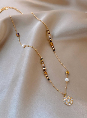 秋冬美拉德金色星星圆盘串珠项链