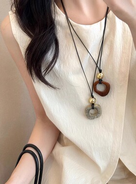 复古几何方形设计感驼骨石吊坠