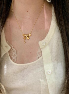 新中式拉丝鸢尾花星芒锁骨链