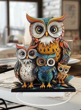 跨境猫头鹰2D亚克力家居摆件动物装饰工艺品家居送人礼物装饰品