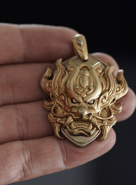 刻己黄铜项链吊坠霸气男龙之盾挂件国风复古生肖龙个性创意礼品