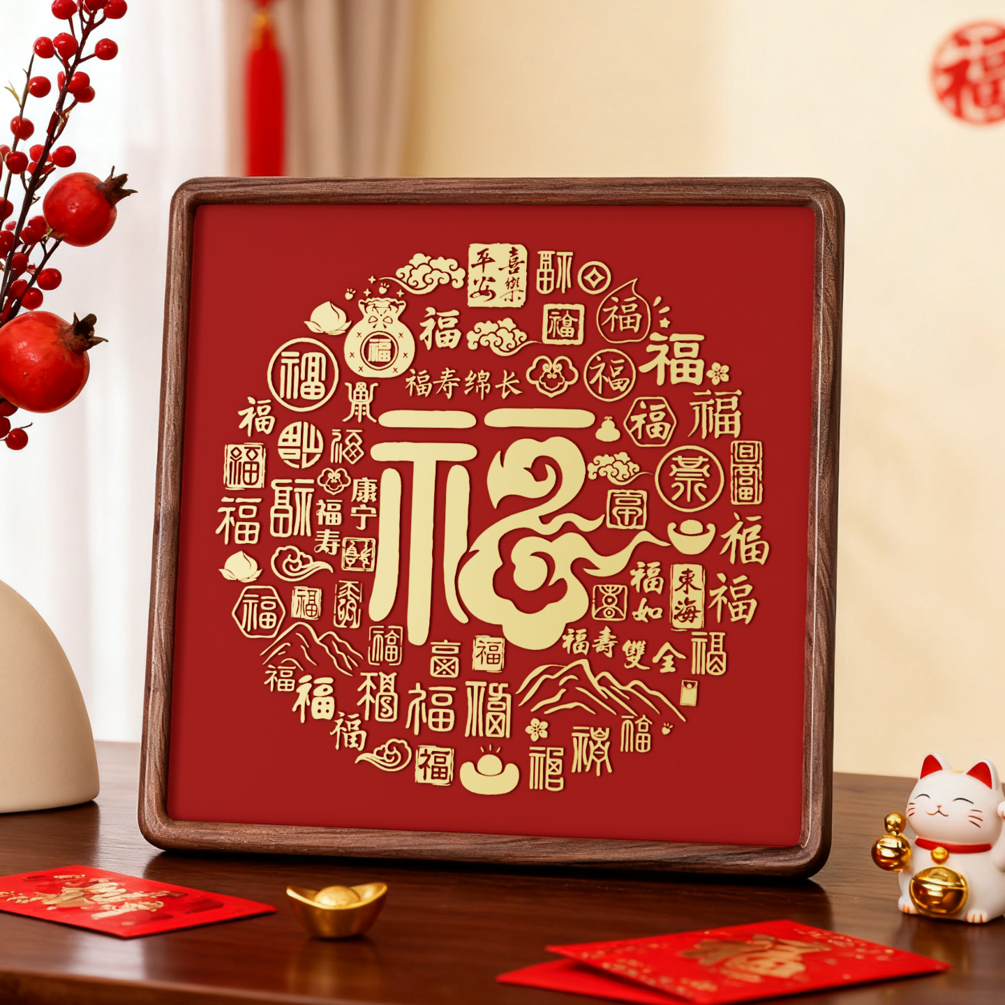 铜雕装饰画入户玄关天官赐福百福图新年喜庆福字乔迁新居装饰摆件 - 图1