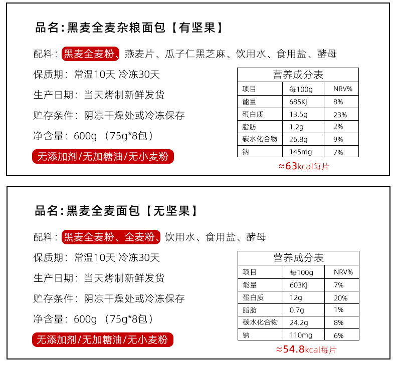 亚膳健身全麦糖精无油吐司粗粮面包 瑞麟食品西式糕点