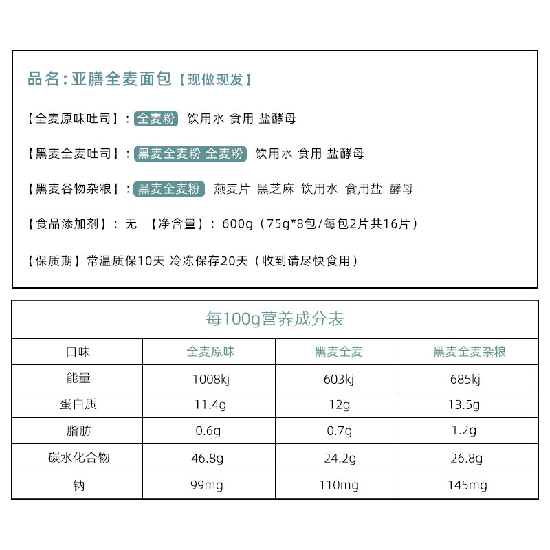 黑全麦糖精吐司片低脂黑麦0面包 瑞麟食品西式糕点