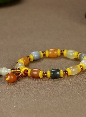 五彩金丝玉米型珠手链 天然石英岩桶珠手链 包邮