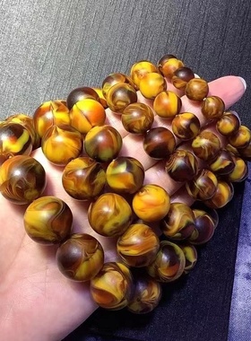 黄色龙涎香琥珀手串男女款 蜜蜡圆珠药香情侣手链文玩佛珠念珠