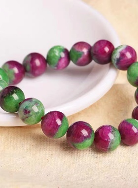天然红绿宝16mm圆珠手链女绿帘石红宝石天然合体石手串