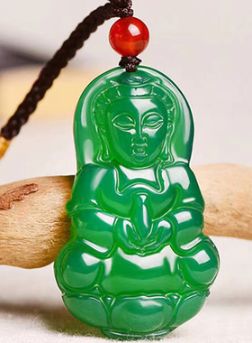 天然冰种绿玉髓观音佛公玉吊坠 绿玛瑙菩萨弥勒佛玉佩项链玉石