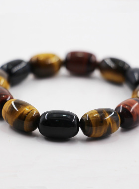天然虎眼石桶珠手链 虎睛石老型珠手串民族风    时尚饰品