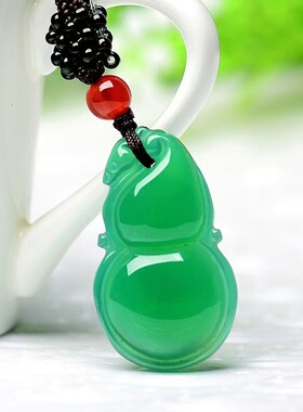 天然绿玛瑙葫芦吊坠 玉石福禄玉坠男女款玉石挂件项链