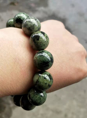 天然藏玉药王石圆珠手链蛇纹石玉手链磁性养生民族风