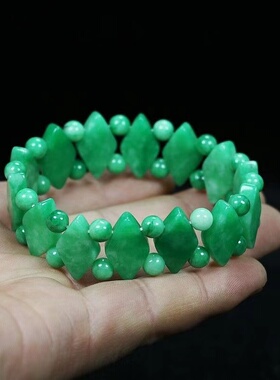 干青手链 菱形珠玉石路路通手链 玉石手串绿色手链