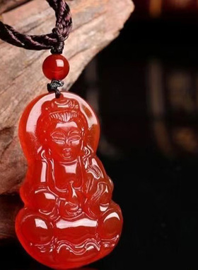红玛瑙玉佛观音吊坠天然正品芙蓉玉观音白绿玛瑙玉髓佛公挂件男女
