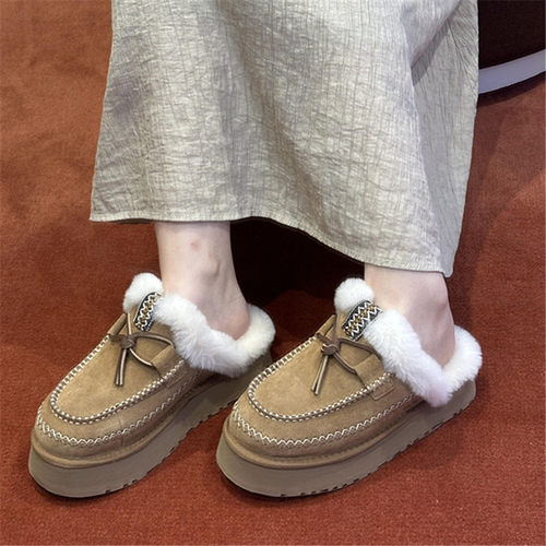 阿尔派皮毛一体包头毛毛拖鞋女外穿2024冬厚底保暖半拖棉鞋雪地靴 - 图1