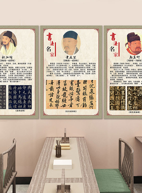 毛笔书法教室墙面装饰挂画软笔培训班墙壁布置贴画书法家挂图海报
